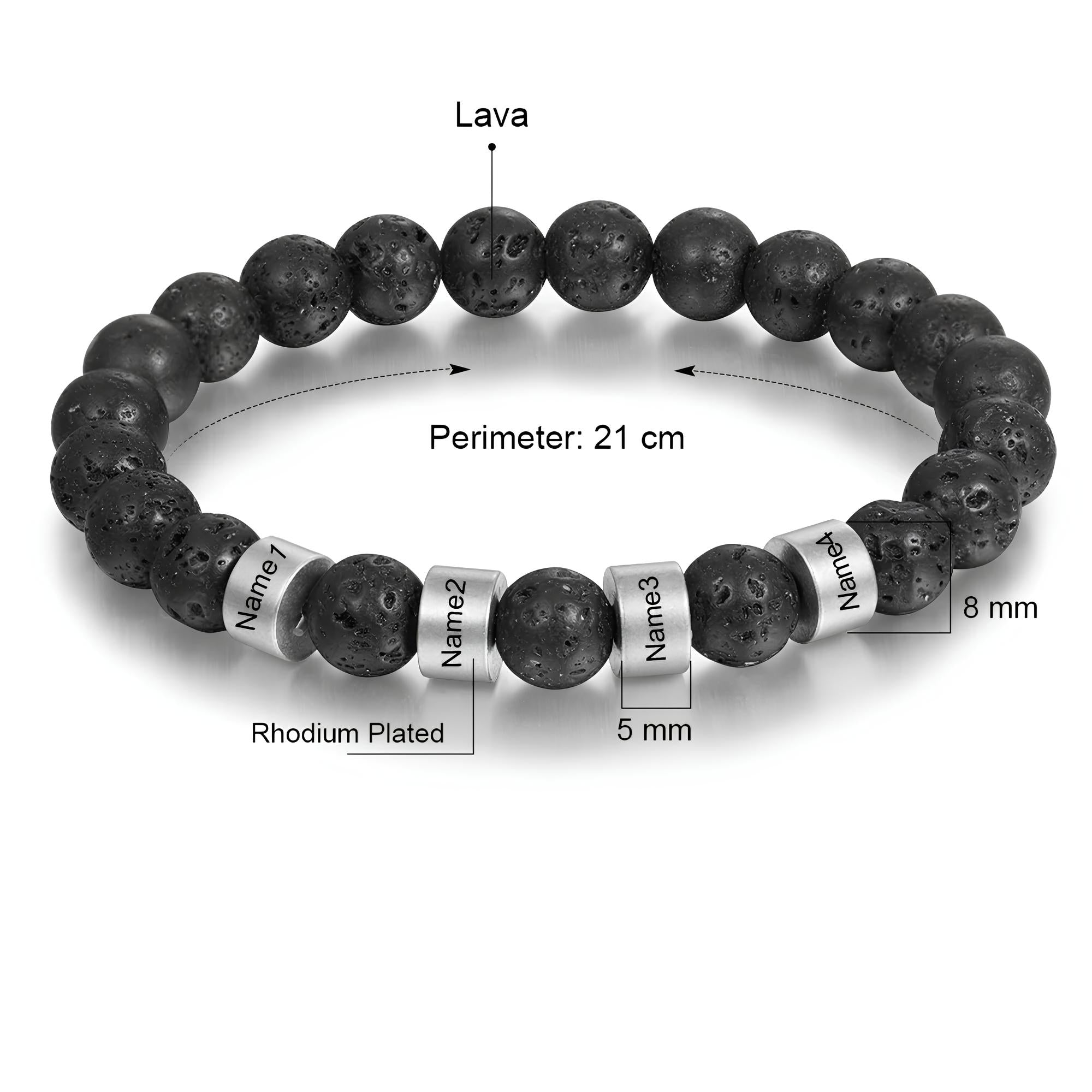 Lava Bead Bracelet - 1-4 Engraved Names