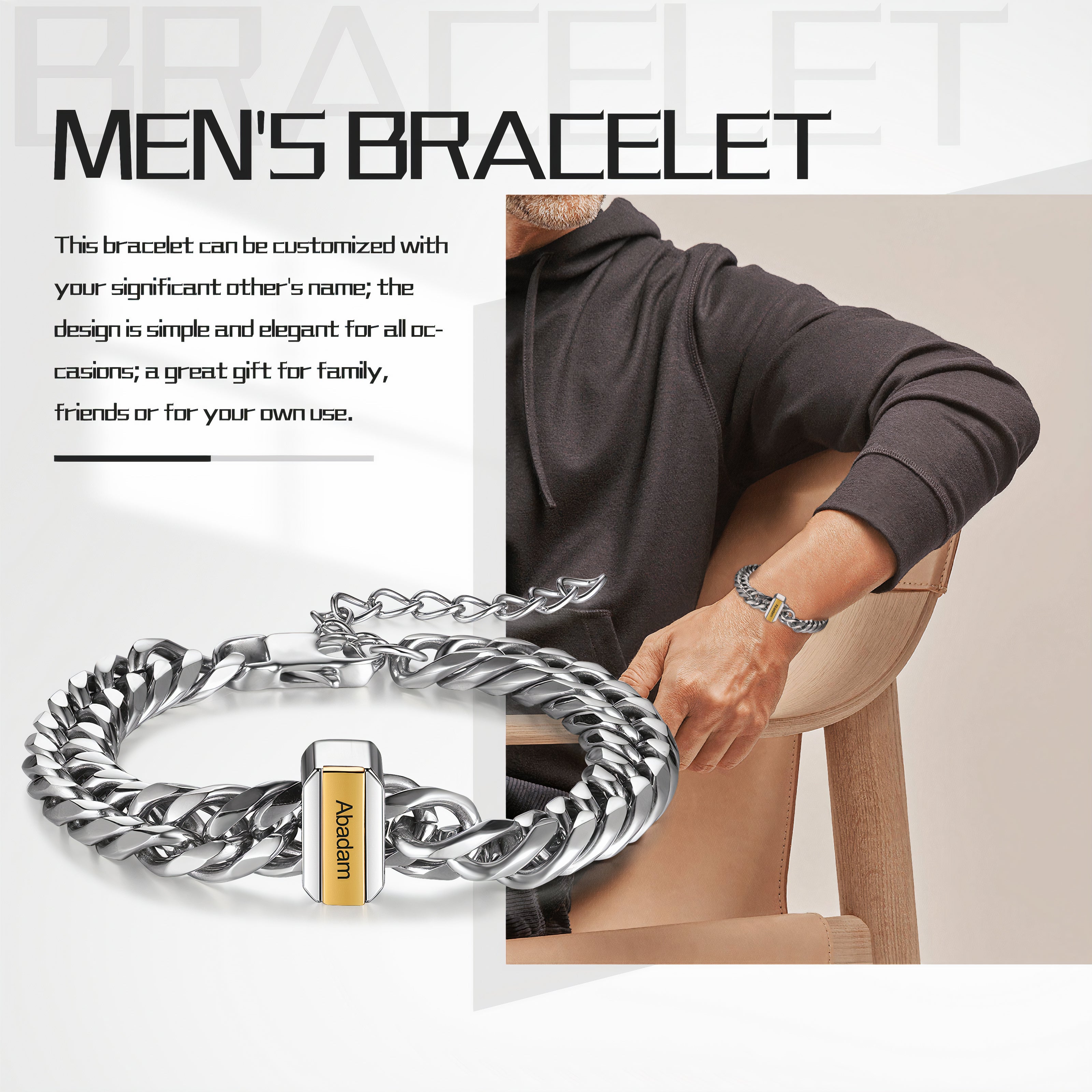 Mens Silver & Gold Custom Curb Bracelet