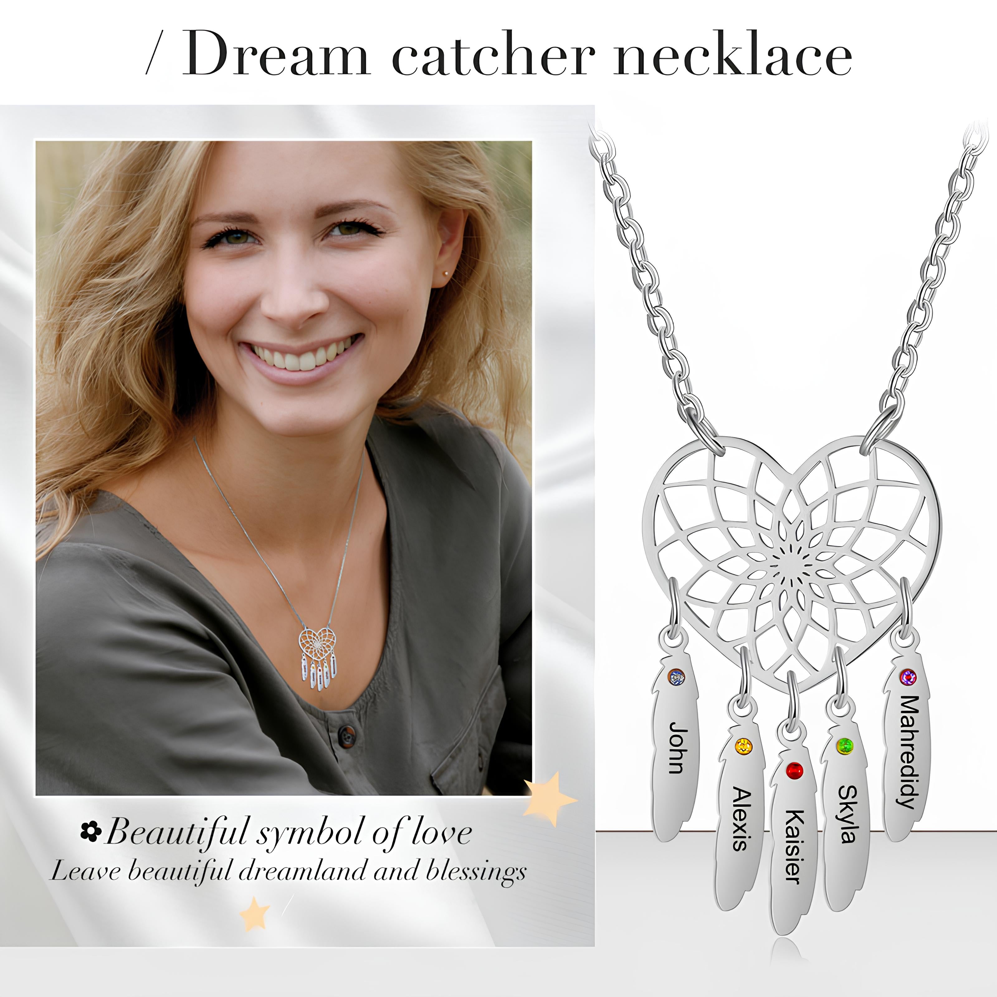 Heart Dreamcatcher Necklace with Birthstones