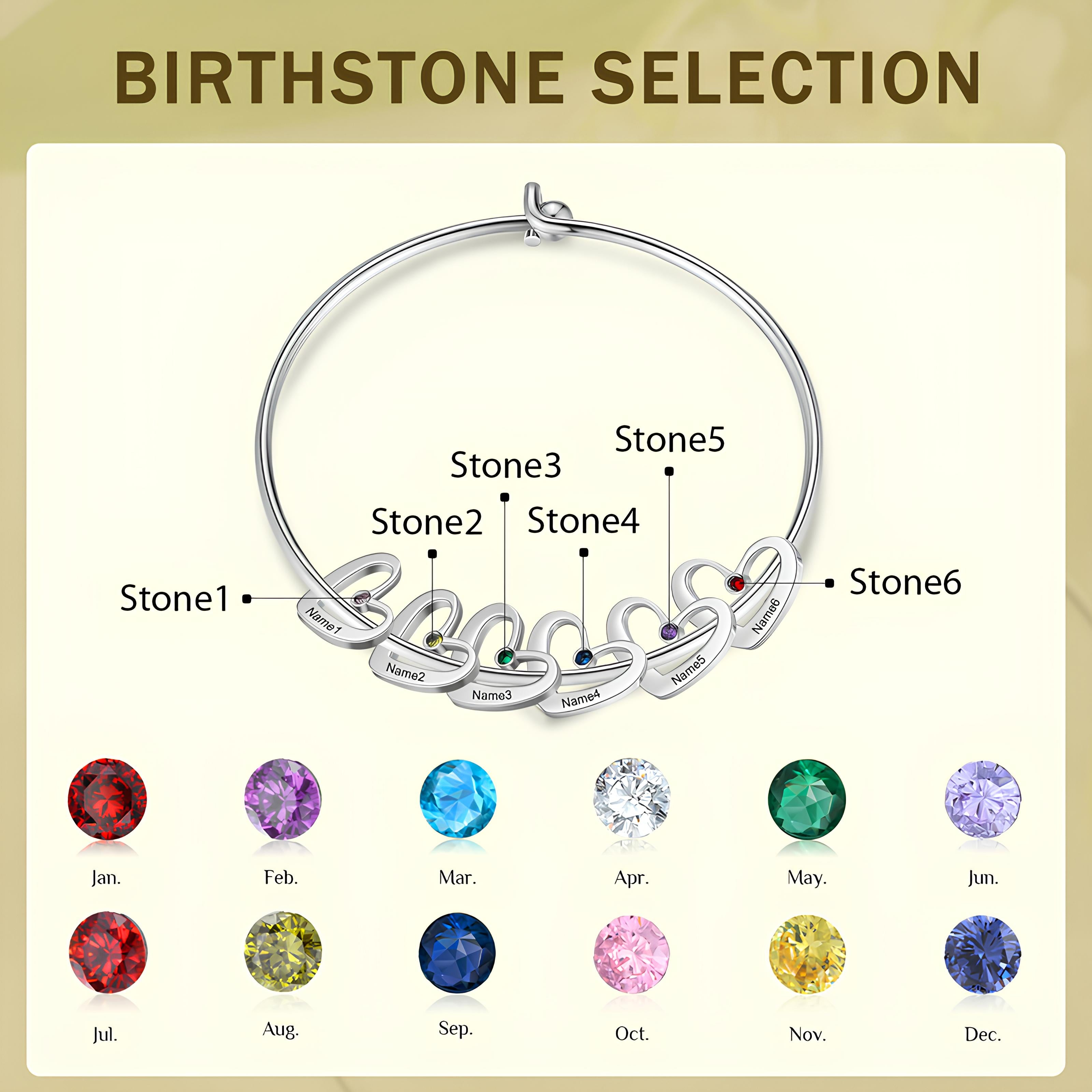 Mom Heart & Birthstone Charm Bangle