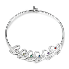 Mom Heart & Birthstone Charm Bangle