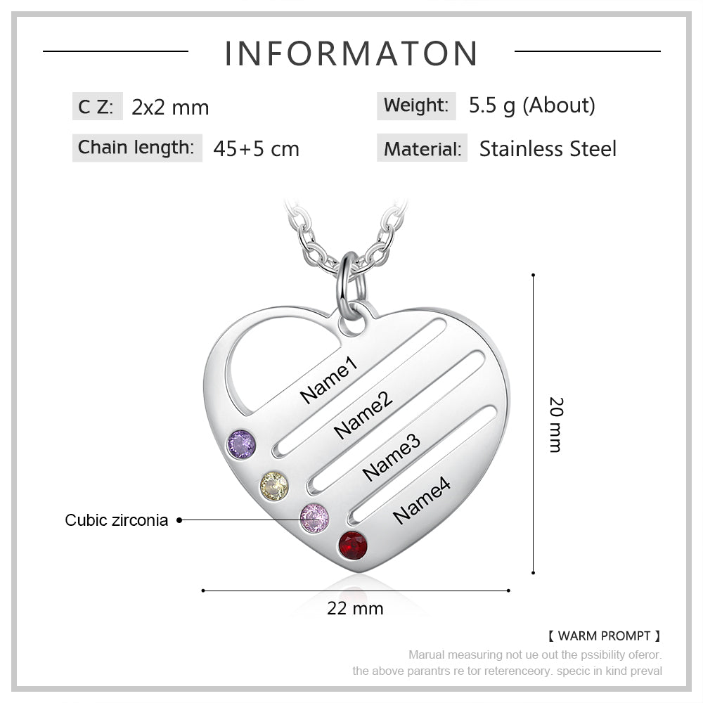 Birthstones Heart Necklace for Mom