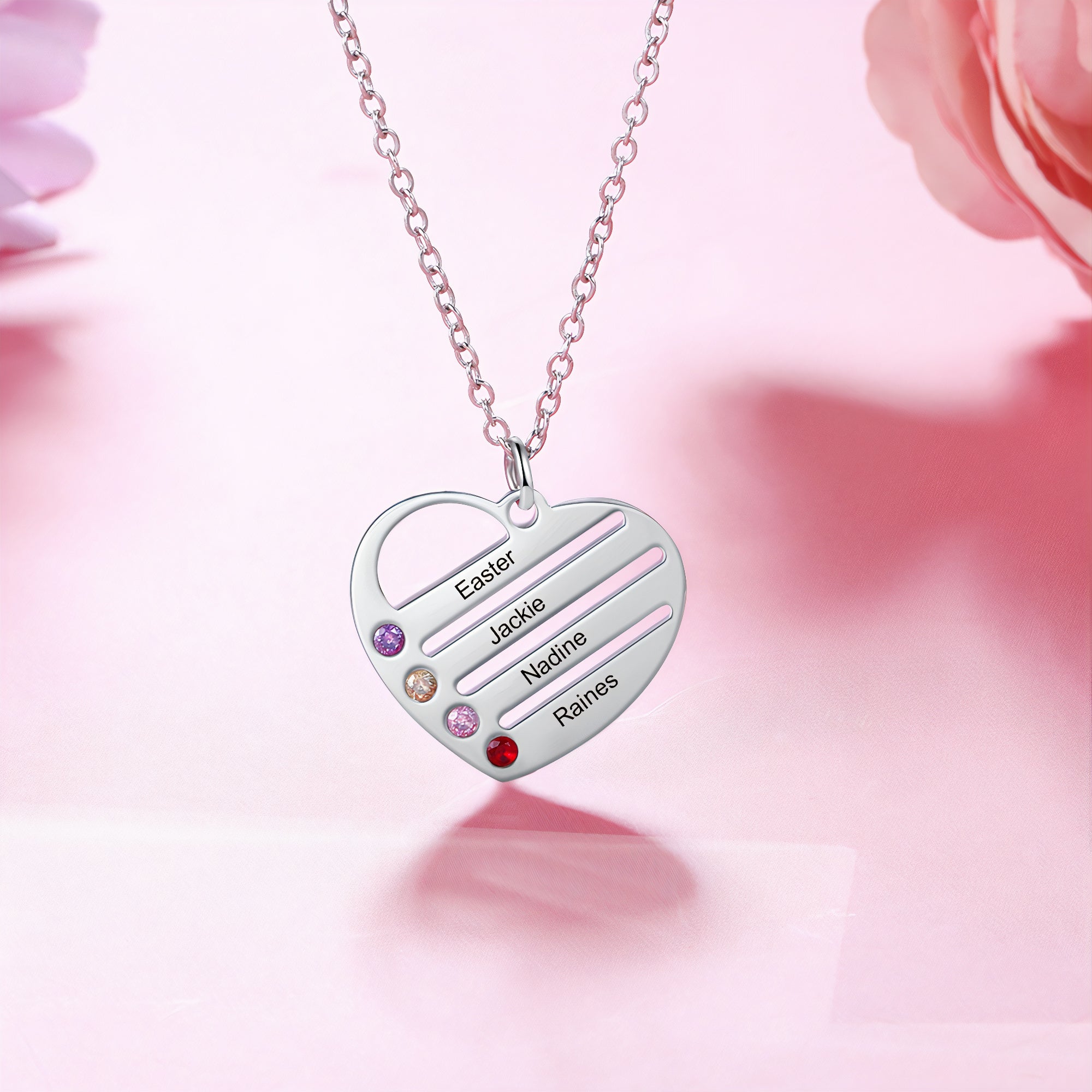 Birthstones Heart Necklace for Mom