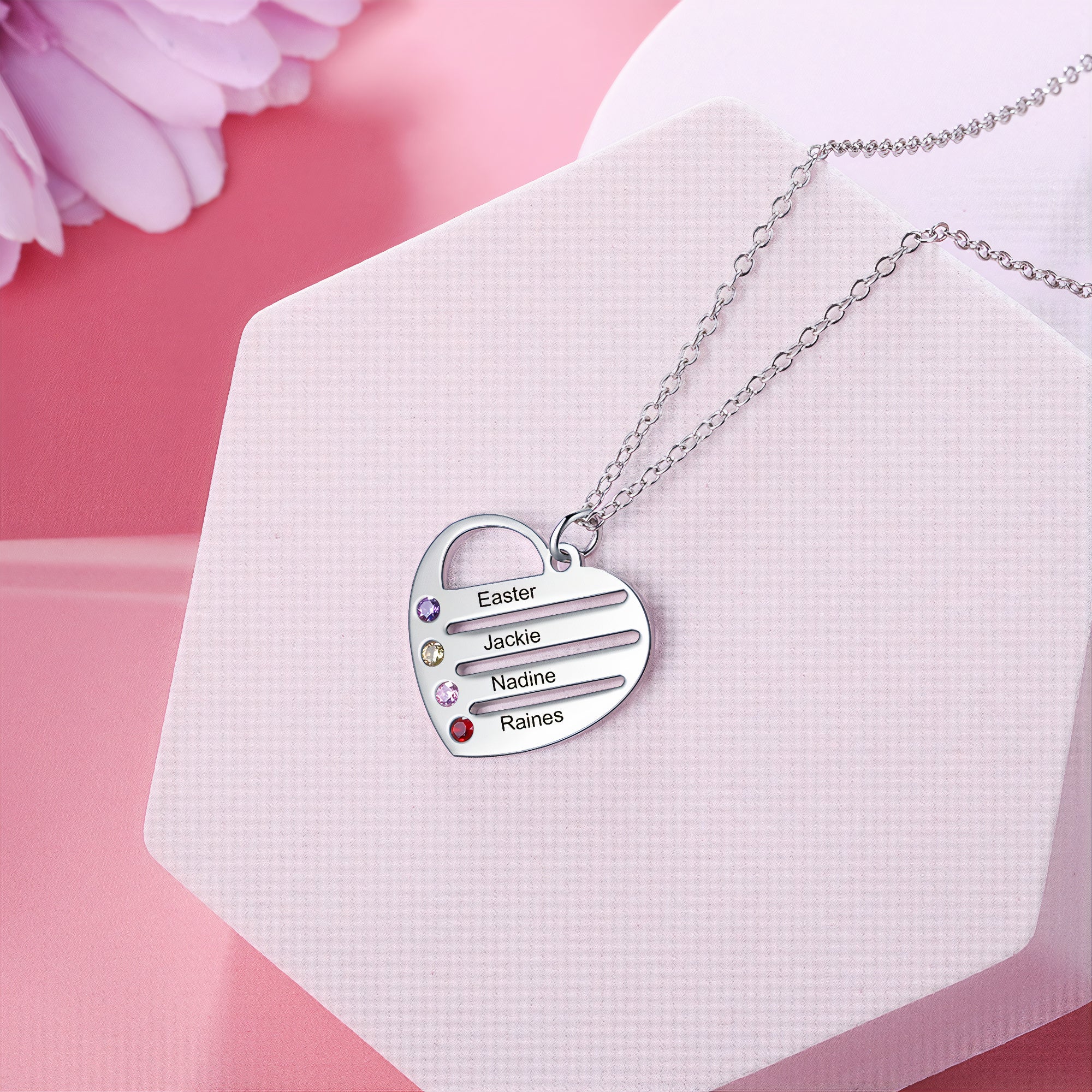 Birthstones Heart Necklace for Mom