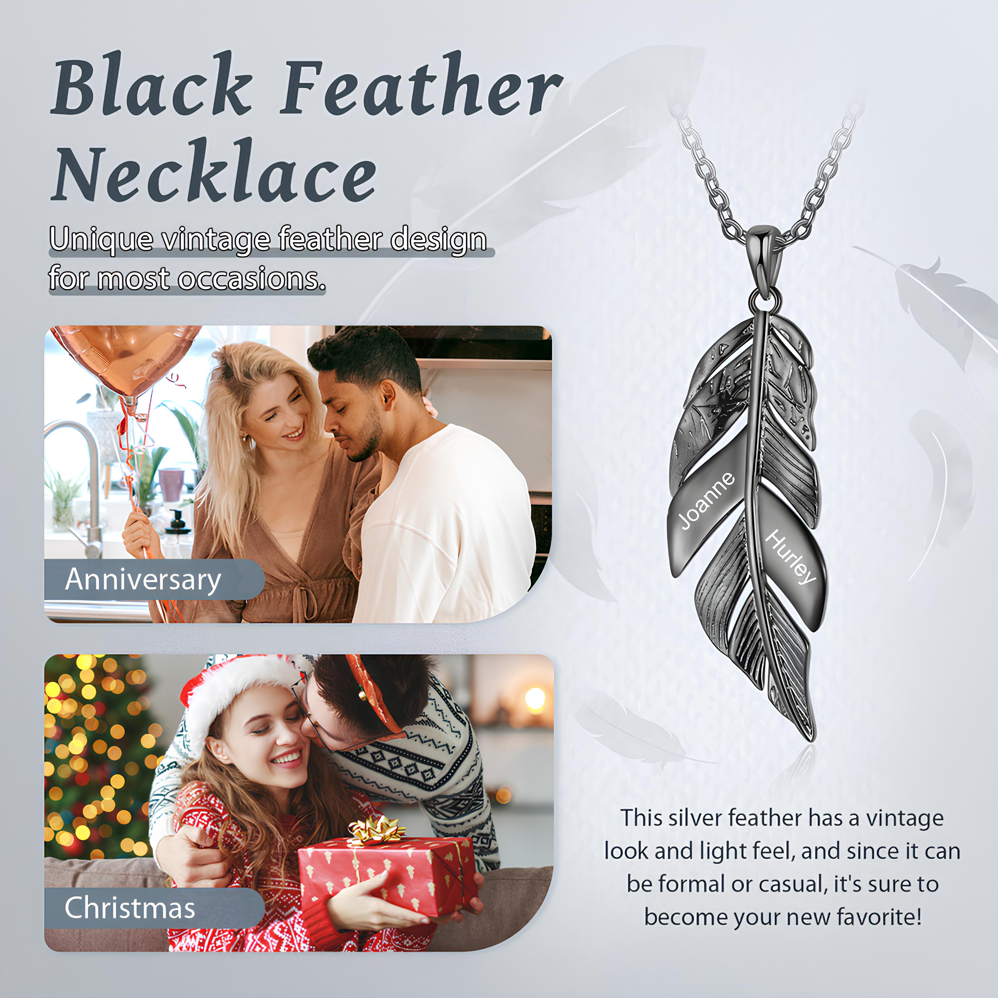 Custom Feather Necklace - Black