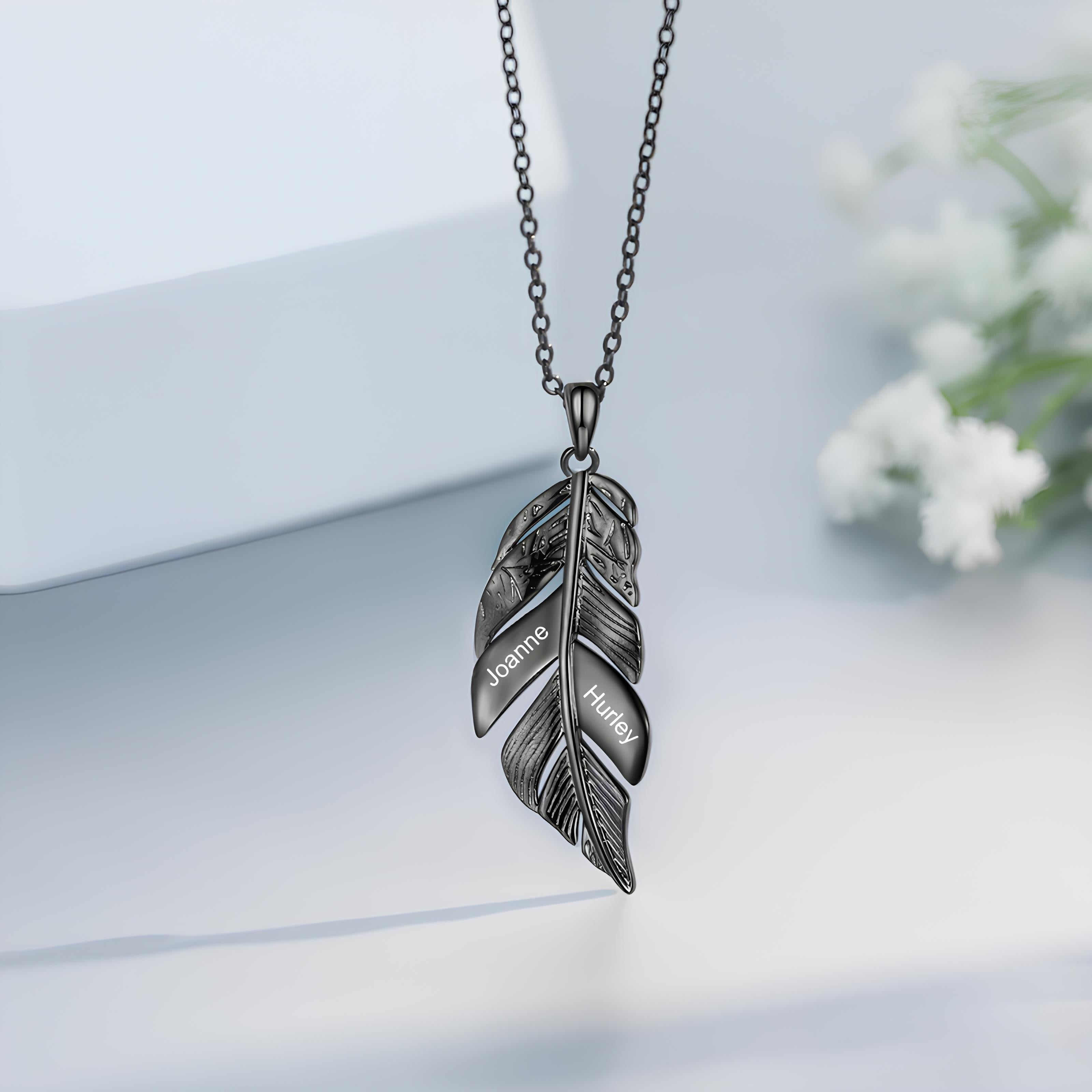 Custom Feather Necklace - Black