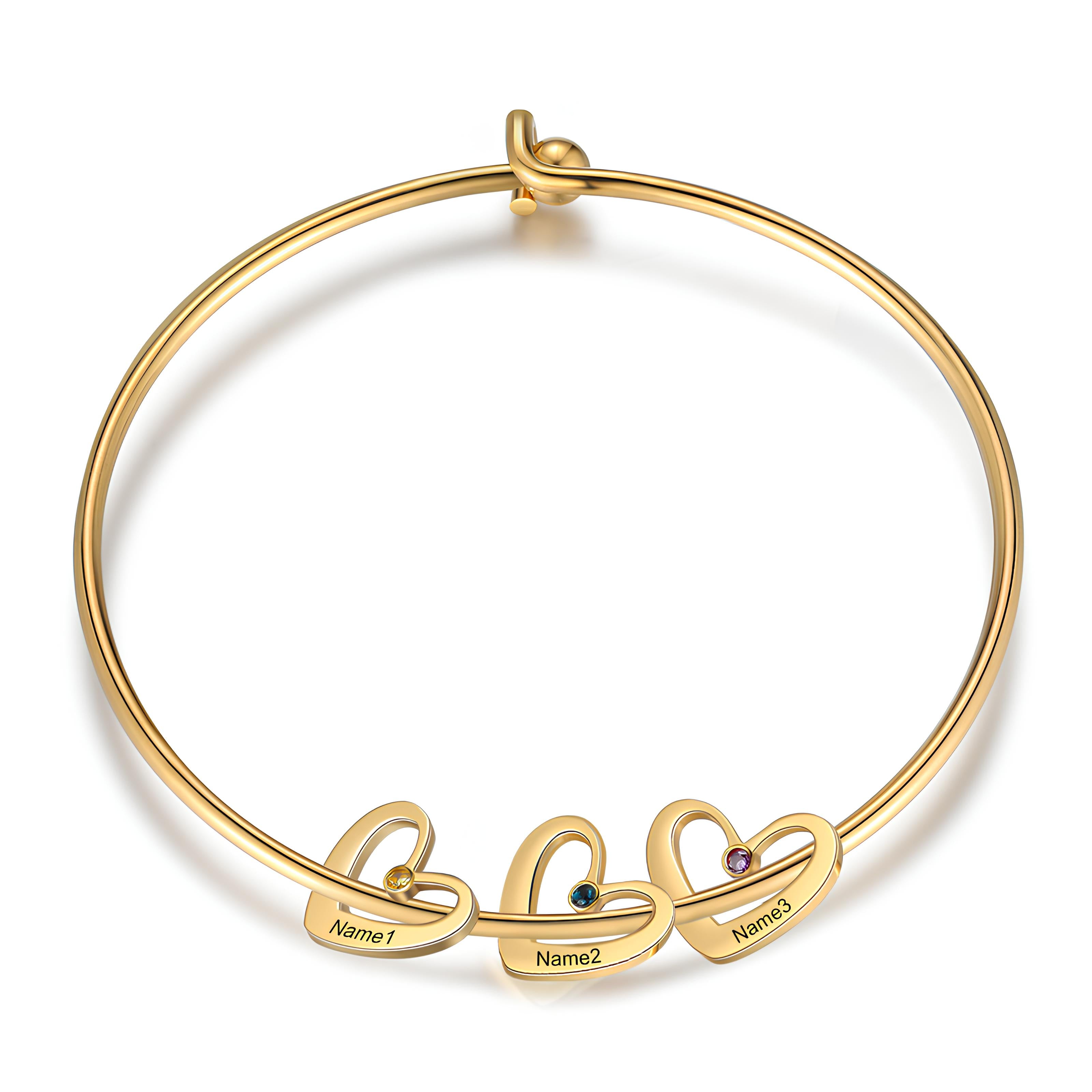 Mom Heart & Birthstone Charm Bangle