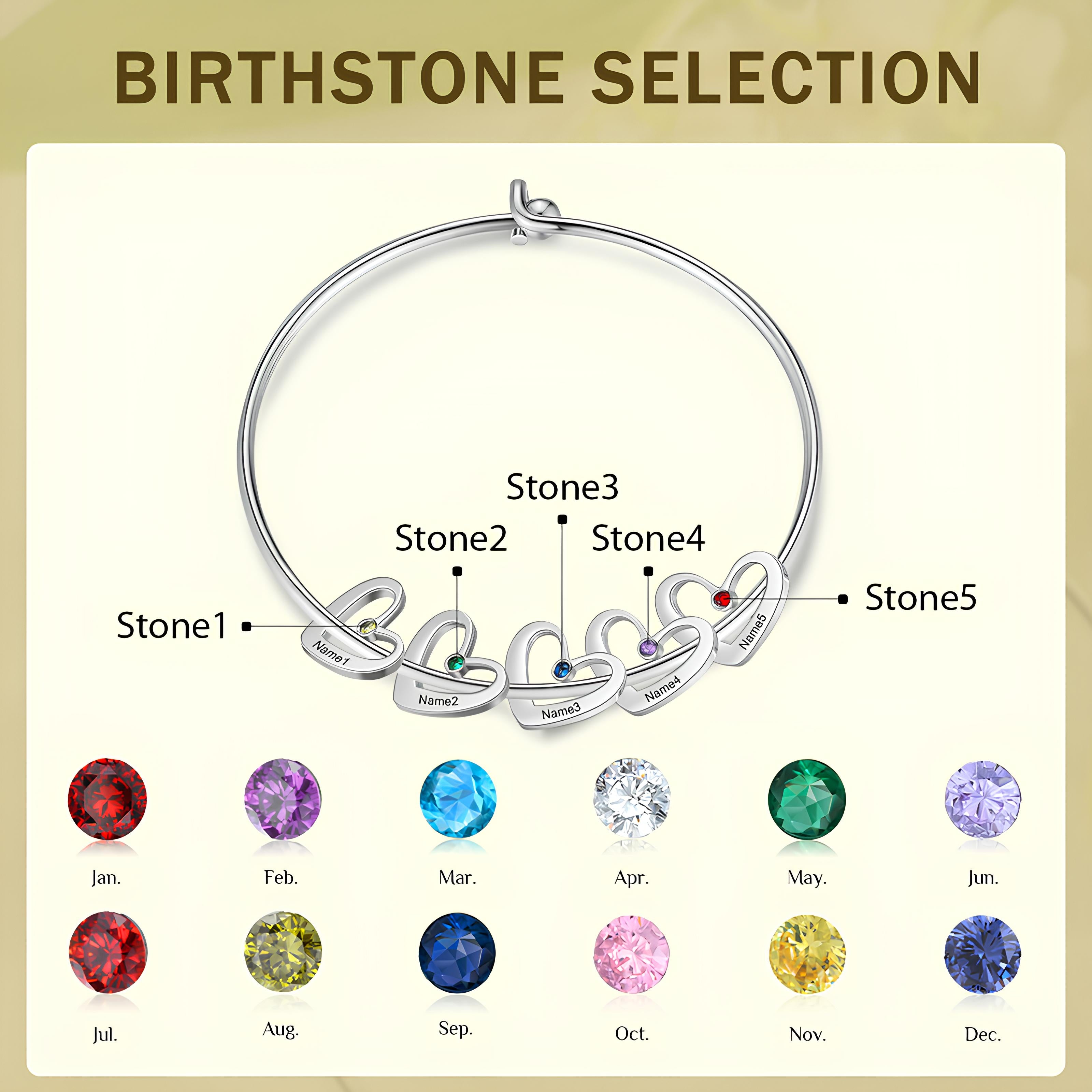 Mom Heart & Birthstone Charm Bangle