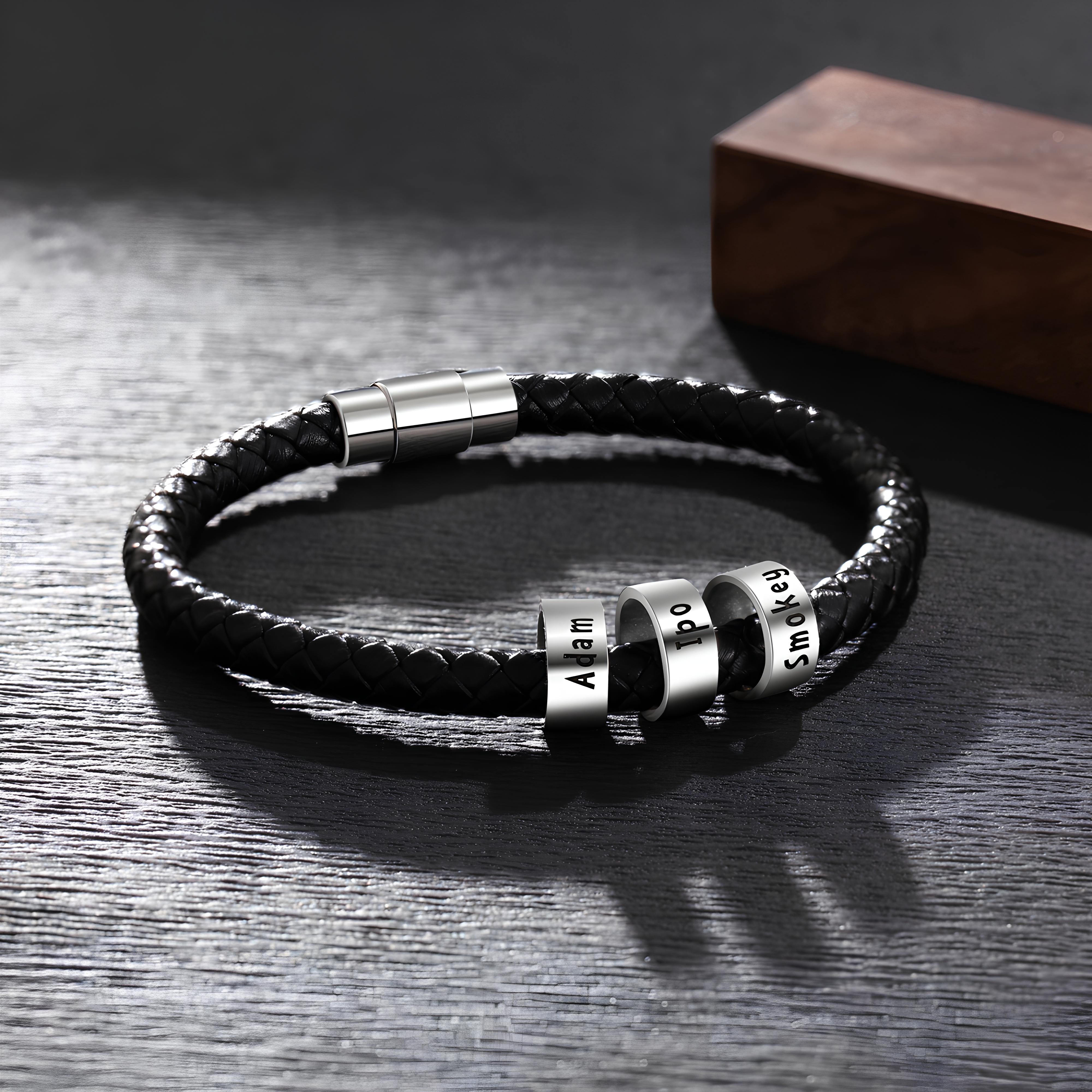 Leather Men Bracelet with Charms