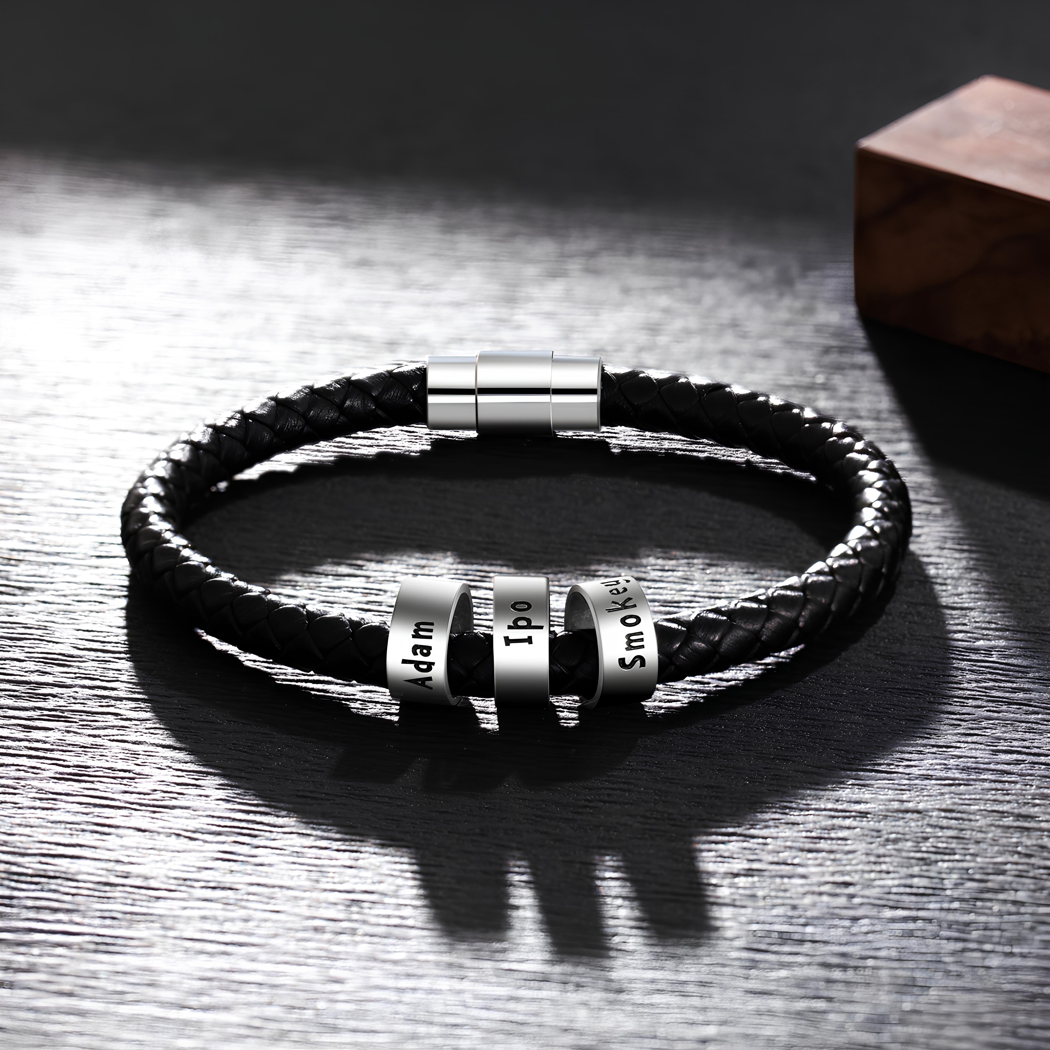 Leather Men Bracelet with Charms