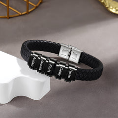 Dad Black Bracelet with Charms